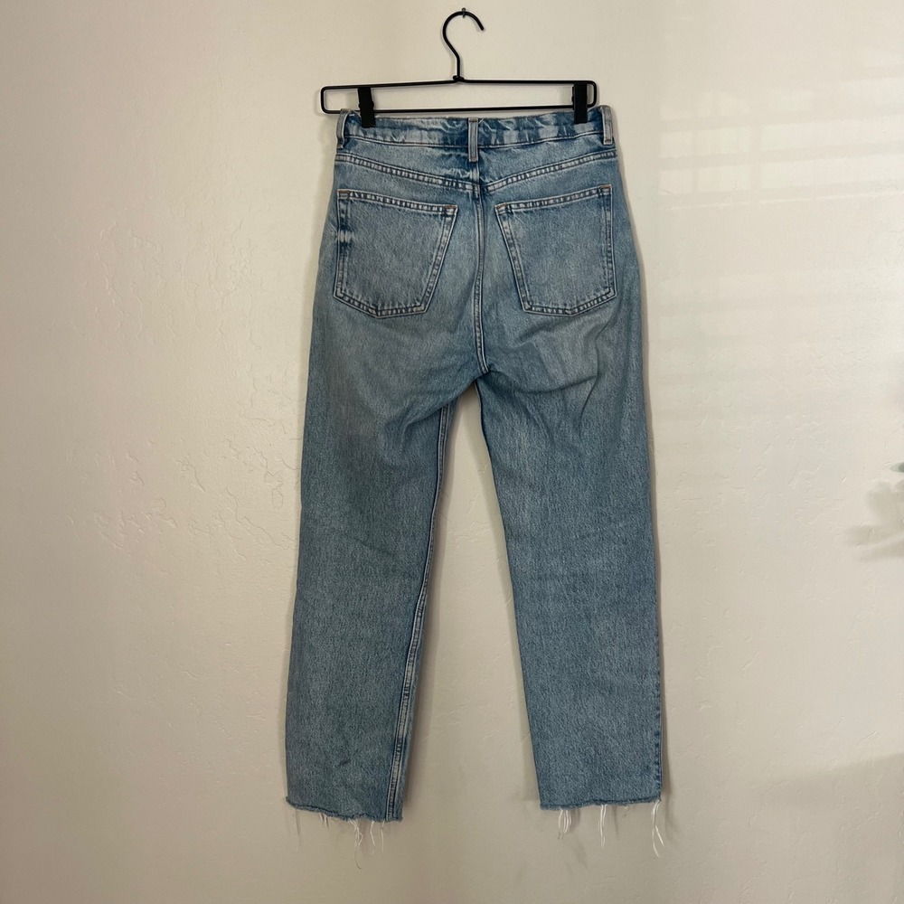 & Other Stories Light Wash High Waisted Button Fly Straight Leg Raw Hem Jeans - Picture 4 of 6